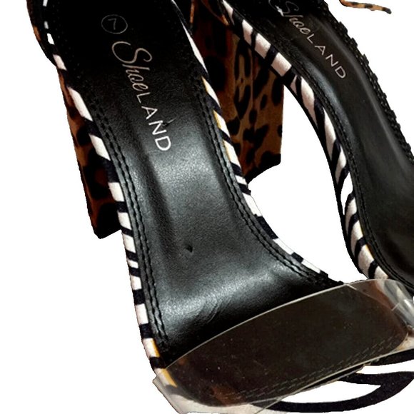 ShoeLAND womans animal Crisscross Strappy 3" Chunky Block Heels Sandals Size 7 - Picture 4 of 4